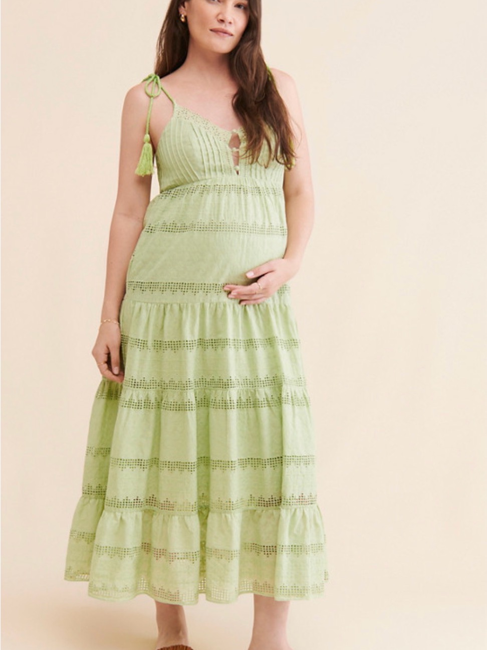 Maternity Grace Dress- Green Tie-Shoulder Maxi Dress